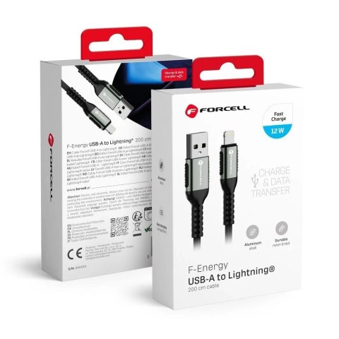 Kabel USB-A do Lightning 12W 2m Nylon Forcell Aluminiowy Biały