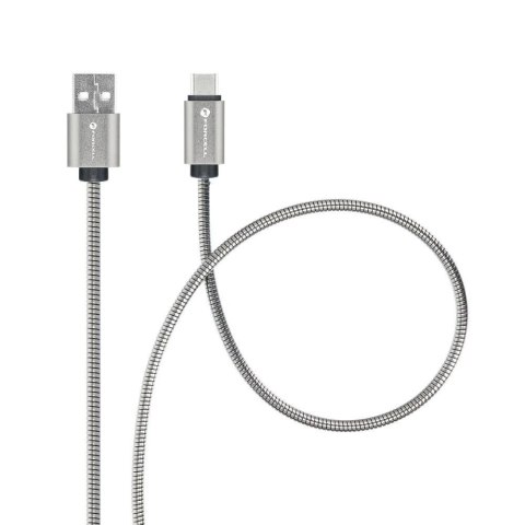 Kabel USB-A do USB-C 12W 1m Forcell Stalowy QC 3.0 CarPlay/Android Auto