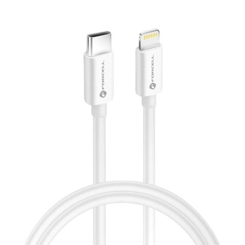 Kabel USB-C do Lightning 1m Forcell MFi Apple PD 30W CarPlay Biały
