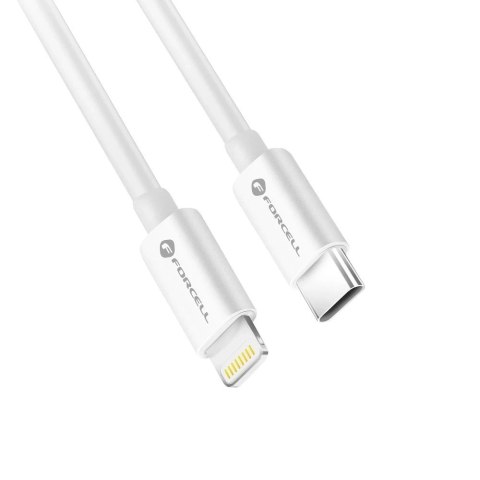 Kabel USB-C do Lightning 1m Forcell MFi Apple PD 30W CarPlay Biały