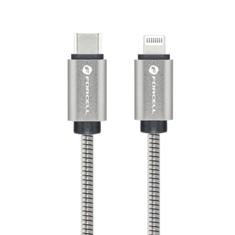 Kabel USB-C do Lightning 27W 1m Forcell Stalowy PD iPhone iPad