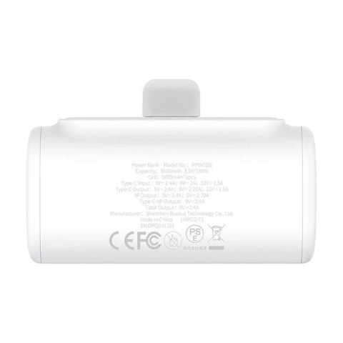 Powerbank Baseus Compact IP 5000mAh 20W Lightning + USB-C Biały
