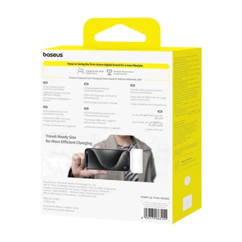 Powerbank Baseus Compact IP 5000mAh 20W Lightning + USB-C Biały