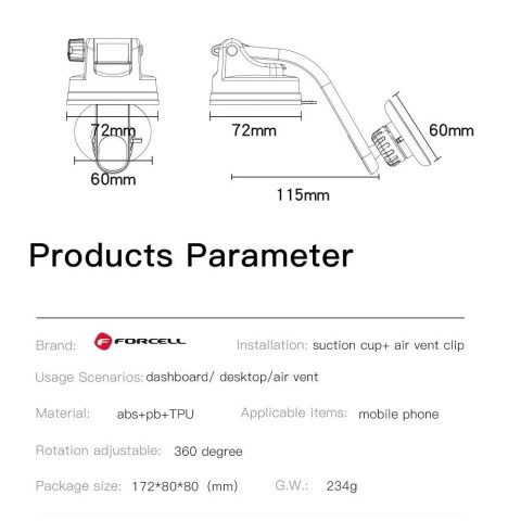 Uchwyt Samochodowy Forcell F-GRIP MagLuxe Magnetyczny 3w1 z Regulacją