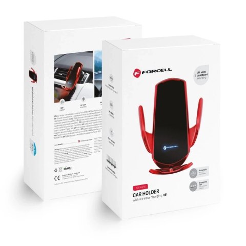 Uchwyt Samochodowy Ładowarka Forcell HS1 Auto IR Qi 15W Indukcja Czerwony