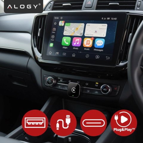 Adapter Bezprzewodowy Apple CarPlay i Android Auto do Auta, Plug & Play z Portem USB-A + Przejściówka USB-C, Szybkie Połączenie 