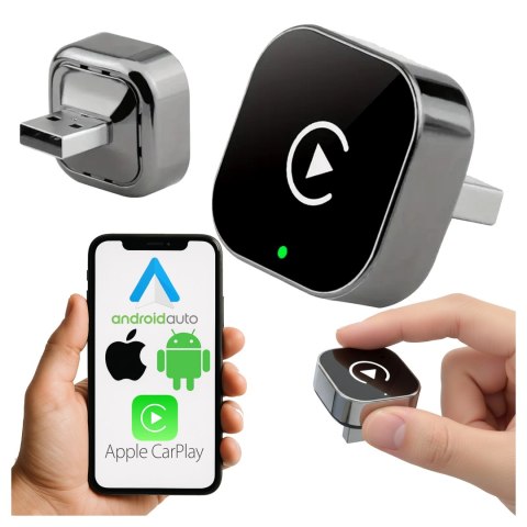 Adapter Bezprzewodowy Apple CarPlay i Android Auto do Auta, Plug & Play z Portem USB-A + Przejściówka USB-C, Szybkie Połączenie 