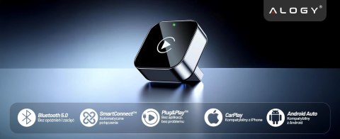 Adapter Bezprzewodowy Apple CarPlay i Android Auto do Auta, Plug & Play z Portem USB-A + Przejściówka USB-C, Szybkie Połączenie 