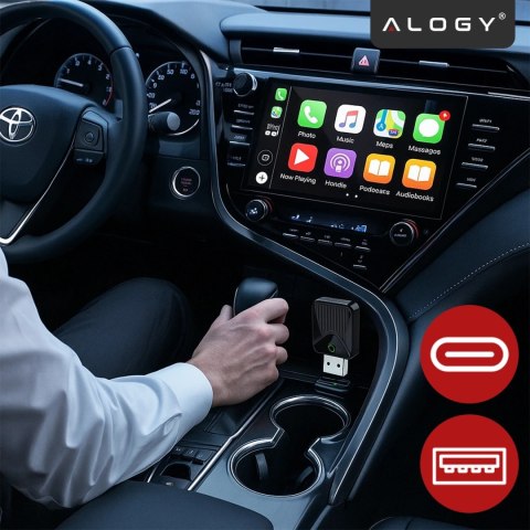 Adapter Bezprzewodowy Apple CarPlay i Android Auto do Auta, Plug & Play z Portem USB-A + Przejściówka USB-C, Szybkie Połączenie 