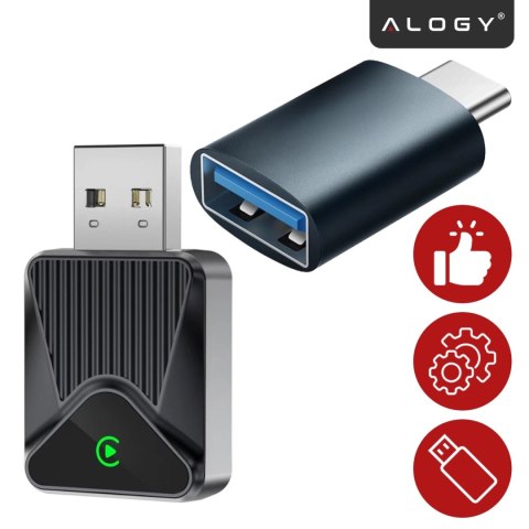 Adapter Bezprzewodowy Apple CarPlay i Android Auto do Auta, Plug & Play z Portem USB-A + Przejściówka USB-C, Szybkie Połączenie 