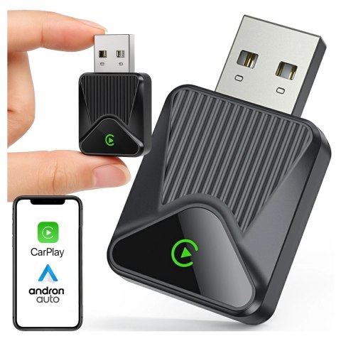 Adapter Bezprzewodowy Apple CarPlay i Android Auto do Auta, Plug & Play z Portem USB-A + Przejściówka USB-C, Szybkie Połączenie 