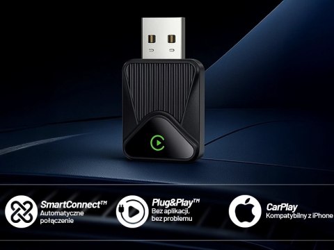 Adapter Bezprzewodowy Apple CarPlay i Android Auto do Auta, Plug & Play z Portem USB-A + Przejściówka USB-C, Szybkie Połączenie 