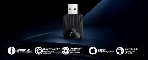 Adapter Bezprzewodowy Apple CarPlay i Android Auto do Auta, Plug & Play z Portem USB-A + Przejściówka USB-C, Szybkie Połączenie 