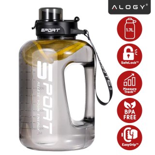 Duża Butelka Motywacyjna na Wodę 1.7L Bidon Sportowy z Miarką, Uchwytem i Pokrywką 2w1 (Dzióbek + Słomka), Wygodna i Szczelna, A