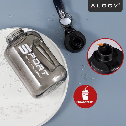 Duża Butelka Motywacyjna na Wodę 1.7L Bidon Sportowy z Miarką, Uchwytem i Pokrywką 2w1 (Dzióbek + Słomka), Wygodna i Szczelna, A