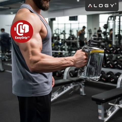 Duża Butelka Motywacyjna na Wodę 1.7L Bidon Sportowy z Miarką, Uchwytem i Pokrywką 2w1 (Dzióbek + Słomka), Wygodna i Szczelna, A