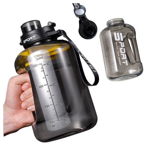 Duża Butelka Motywacyjna na Wodę 1.7L Bidon Sportowy z Miarką, Uchwytem i Pokrywką 2w1 (Dzióbek + Słomka), Wygodna i Szczelna, A