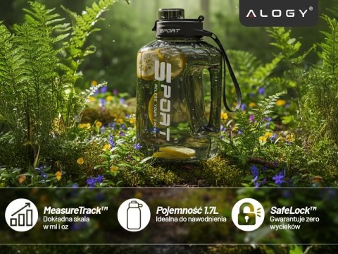 Duża Butelka Motywacyjna na Wodę 1.7L Bidon Sportowy z Miarką, Uchwytem i Pokrywką 2w1 (Dzióbek + Słomka), Wygodna i Szczelna, A