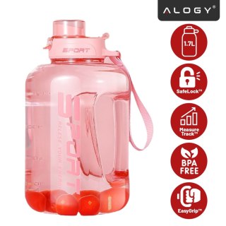 Duża Butelka Motywacyjna na Wodę 1.7L Bidon Sportowy z Miarką, Uchwytem i Pokrywką 2w1 (Dzióbek + Słomka), Wygodna i Szczelna, A