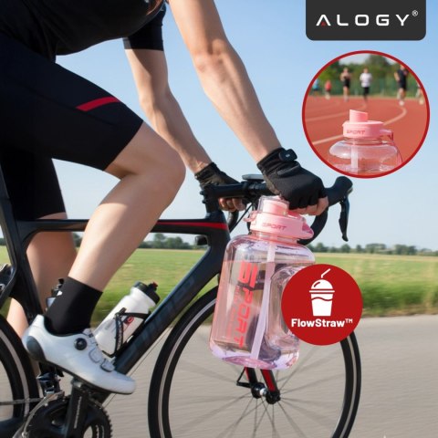 Duża Butelka Motywacyjna na Wodę 1.7L Bidon Sportowy z Miarką, Uchwytem i Pokrywką 2w1 (Dzióbek + Słomka), Wygodna i Szczelna, A