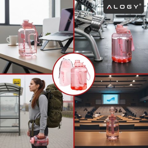 Duża Butelka Motywacyjna na Wodę 1.7L Bidon Sportowy z Miarką, Uchwytem i Pokrywką 2w1 (Dzióbek + Słomka), Wygodna i Szczelna, A