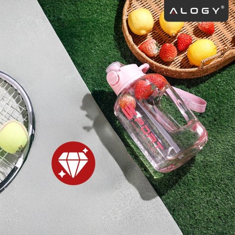 Duża Butelka Motywacyjna na Wodę 1.7L Bidon Sportowy z Miarką, Uchwytem i Pokrywką 2w1 (Dzióbek + Słomka), Wygodna i Szczelna, A