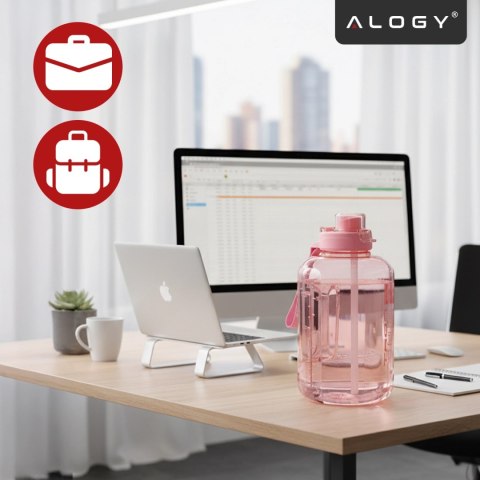 Duża Butelka Motywacyjna na Wodę 1.7L Bidon Sportowy z Miarką, Uchwytem i Pokrywką 2w1 (Dzióbek + Słomka), Wygodna i Szczelna, A