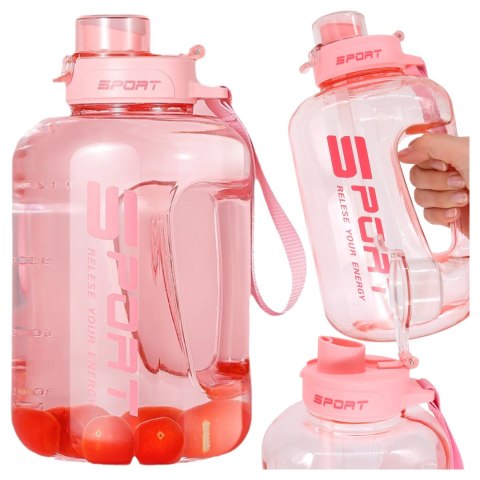 Duża Butelka Motywacyjna na Wodę 1.7L Bidon Sportowy z Miarką, Uchwytem i Pokrywką 2w1 (Dzióbek + Słomka), Wygodna i Szczelna, A