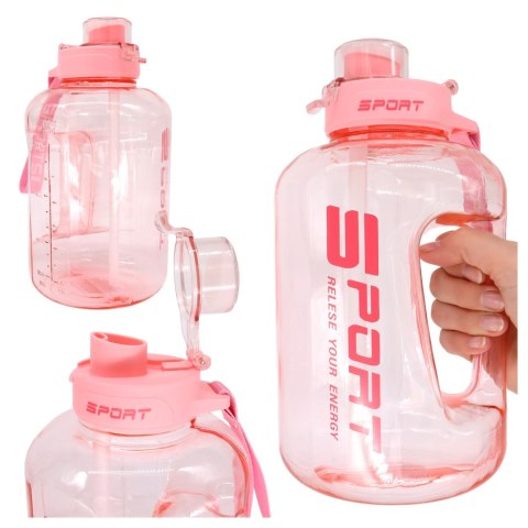 Duża Butelka Motywacyjna na Wodę 1.7L Bidon Sportowy z Miarką, Uchwytem i Pokrywką 2w1 (Dzióbek + Słomka), Wygodna i Szczelna, A
