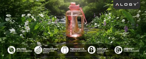 Duża Butelka Motywacyjna na Wodę 1.7L Bidon Sportowy z Miarką, Uchwytem i Pokrywką 2w1 (Dzióbek + Słomka), Wygodna i Szczelna, A