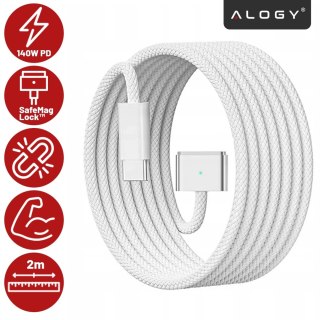 Kabel zasilający USB-C do MagSafe 3 - szybkie ładowanie 140W, przewód 2 m, do Apple MacBook, wytrzymały i bezpieczny - Alogy Pow