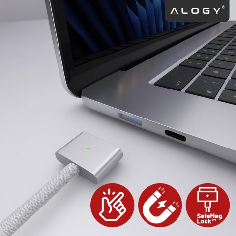 Kabel zasilający USB-C do MagSafe 3 - szybkie ładowanie 140W, przewód 2 m, do Apple MacBook, wytrzymały i bezpieczny - Alogy Pow