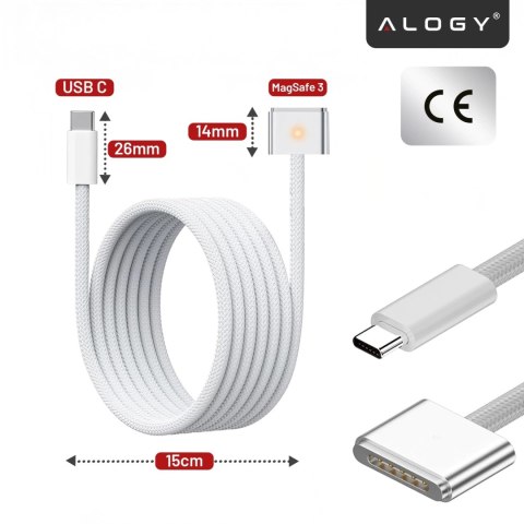 Kabel zasilający USB-C do MagSafe 3 - szybkie ładowanie 140W, przewód 2 m, do Apple MacBook, wytrzymały i bezpieczny - Alogy Pow