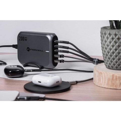 Ładowarka biurkowa Forcell GaN III 200W 3xUSB-C 2xUSB-A PD QC SFC