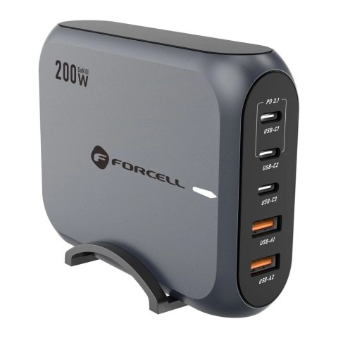 Ładowarka biurkowa Forcell GaN III 200W 3xUSB-C 2xUSB-A PD QC SFC