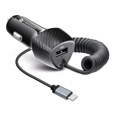 Ładowarka samochodowa Forcell Carbon 38W USB-C + USB QC 3.0 PD Kabel 1,5m