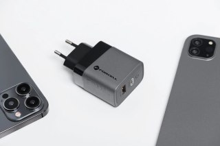 Ładowarka sieciowa Forcell GaN 45W USB-C + USB-A PD QC SFC Szara