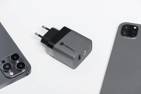 Ładowarka sieciowa Forcell GaN 45W USB-C + USB-A PD QC SFC Szara