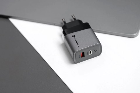 Ładowarka sieciowa Forcell GaN 45W USB-C + USB-A PD QC SFC Szara