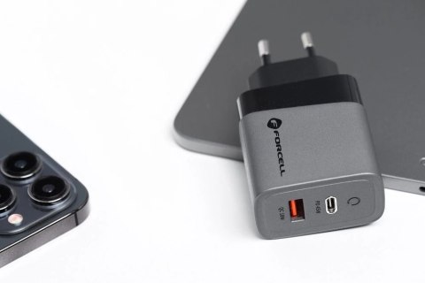 Ładowarka sieciowa Forcell GaN 45W USB-C + USB-A PD QC SFC Szara