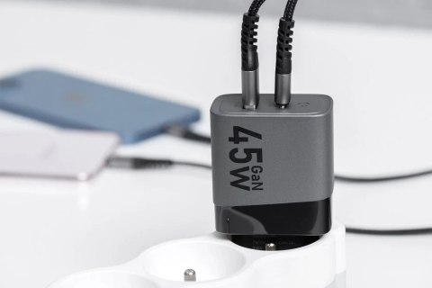 Ładowarka sieciowa Forcell GaN 45W USB-C + USB-A PD QC SFC Szara