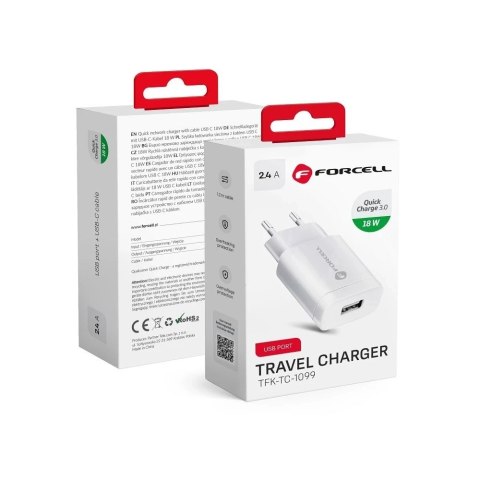 Ładowarka sieciowa Forcell QC 3.0 18W USB Biała Szybkie Ładowanie