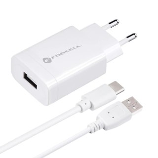 Ładowarka sieciowa Forcell QC 3.0 USB-C 18W + Kabel 1.2m Biała