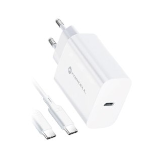 Szybka Ładowarka Forcell 25W PD QC 4.0 USB-C + kabel USB C do USB C biała