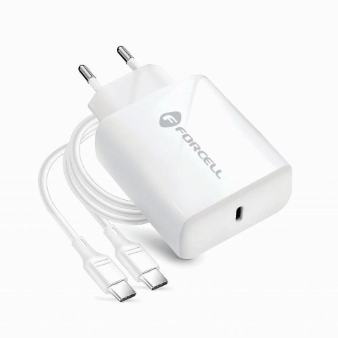 Szybka Ładowarka Forcell 25W PD QC 4.0 USB-C + kabel USB C do USB C biała