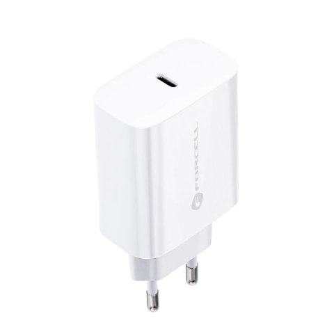 Szybka Ładowarka Forcell 25W PD QC 4.0 USB-C + kabel USB C do USB C biała