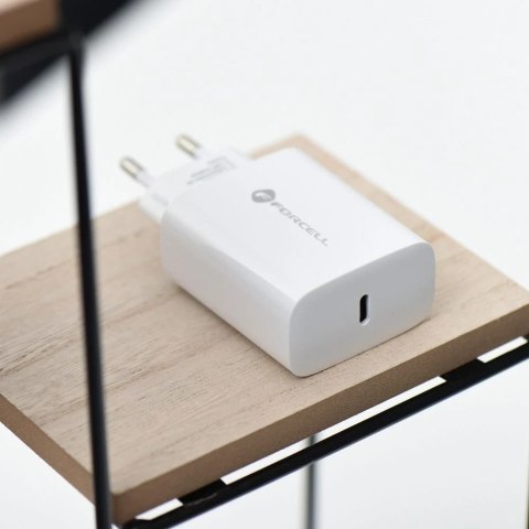 Szybka Ładowarka Forcell 25W PD QC 4.0 USB-C + kabel USB C do USB C biała