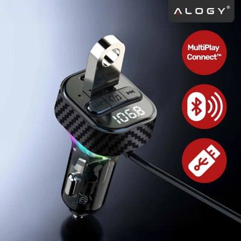 Transmiter FM Bluetooth 5.3 z Ładowarką Samochodową PD 30W QC3.0, Kabel Sprężynowy USB-C, Obsługa Pendrive, Podświetlenie LED 7 