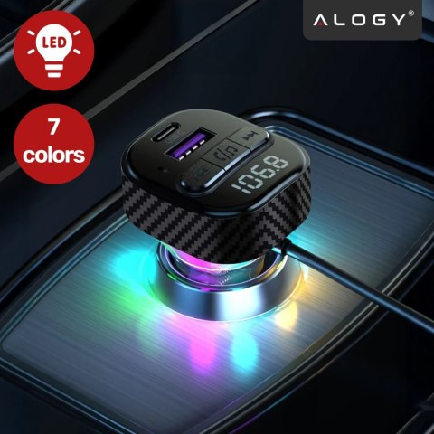 Transmiter FM Bluetooth 5.3 z Ładowarką Samochodową PD 30W QC3.0, Kabel Sprężynowy USB-C, Obsługa Pendrive, Podświetlenie LED 7 