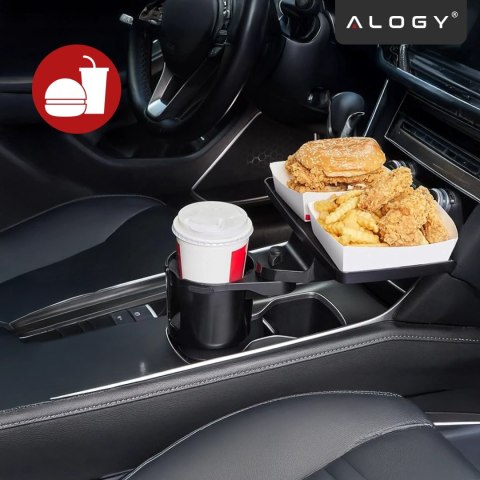 Uchwyt Samochodowy na Kubek i Butelkę Telefon z Obrotowym Stoliczkiem 360°, Mobilny Organizer 2w1, Alogy MultiUse Tray™ - Czarny